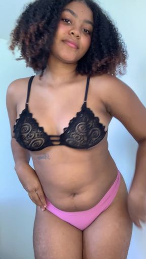 Curvy black woman in lingerie