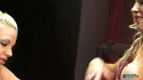 Stunning blonde chick gets her pussy pleased by a lustful friend