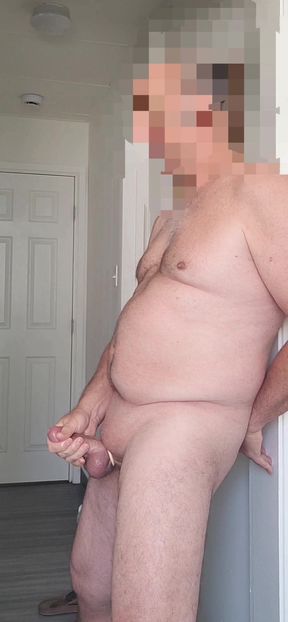Exhibitionist masturbator with rubber cock ring