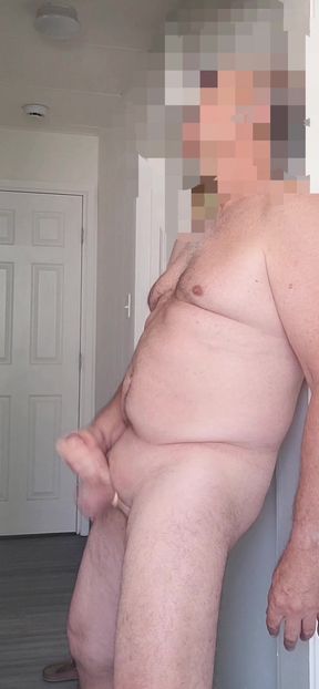 Exhibitionist masturbator with rubber cock ring