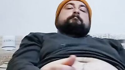 bearded male eating Owen cum