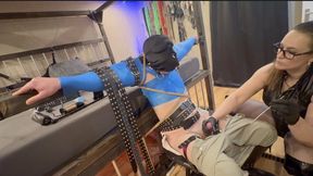 CBT sounding teasing on this slut diaper boy tied up on the bed