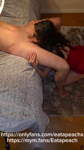 My little submissive sucks deep throat on all fours