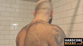 HardcoreBears.com - Bear washes his furry body and spanks his thick beefy ass