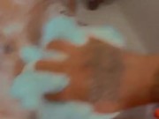 Rubbing my sexy femme down with soap in the shower