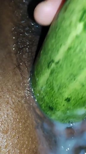 Thrilling moment from "I tried a bigger cucumber and i squirts alot"