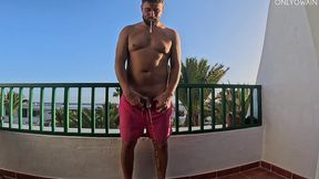 peeing on the balcony