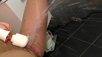 Strong Stream PEE on the Wall .. and masturbate by MagicWand in pantyhose and HighHeels