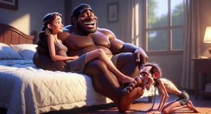 Submissive Man Grovels and Licks His Dominant Wife's Feet