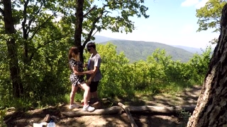 Public sex on the mountain, cunnilingus + sperm kiss