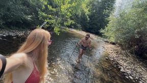 Wet Outdoor River Sex: POV Doggy, Cowgirl &amp; Messy Belly Cumshot - Real Amateur Couple