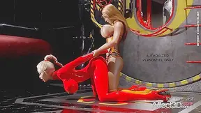 Latex futanari babes having fun and fucking in a factory