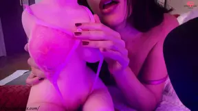 Two fake tits get pounded, tongue lashed, and nipple pierced in hot lesbian roleplay