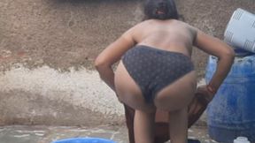 After fucking friend&amp;#039;s wife&amp;#039;s fat ass, she went to the open bathroom to take a bath in thick ass sister-in-law in blac