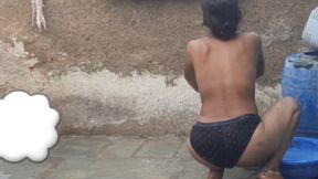 After fucking friend&amp;#039;s wife&amp;#039;s fat ass, she went to the open bathroom to take a bath in thick ass sister-in-law in blac
