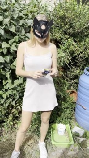 Blonde teen is smoking and spitting loogies coughing hocking phlegm with long tongue