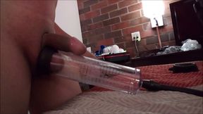 Pumping my cock and balls at the same time, then jacking off with my balls pumped hard