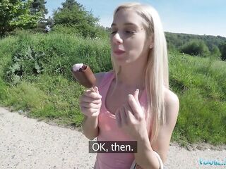 Public Agent Freaky blond called Nesty demands sex outside