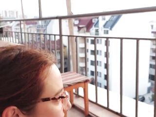 "Do u think anyone is watching? - Public balcony oral