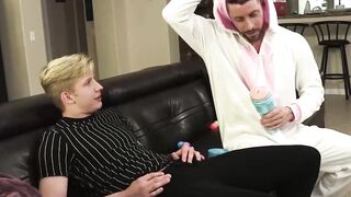 Sweet looking Josh Cannon uses his feet to masturbate Myles Landon Hoe 2