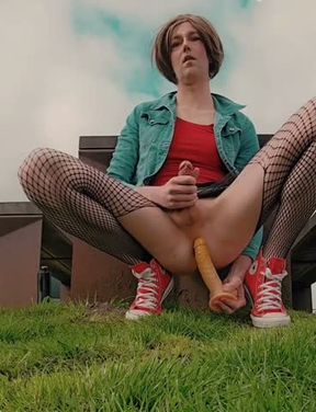 Naughty Public Piss and Dildo Ride