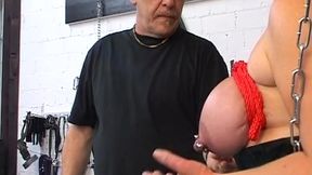 Chained Redhead BBW MILF Endures Nipple Clamp Play