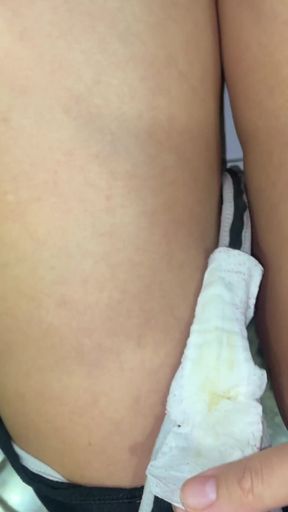 Morning urination-close-up! Soiled pads! Female POV!   Clip 1