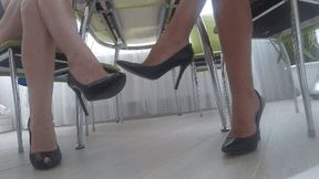 Toe tapping and dangling in sexy black leather shoes sm HH
