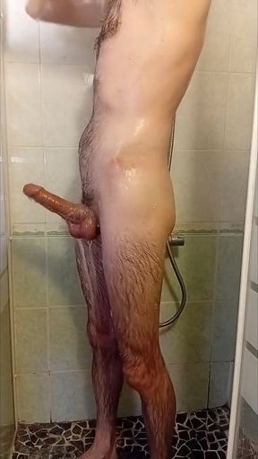 Big erection in the shower   Clip 1