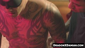 Damian Dragon sprays his sticky load while riding my horny penis