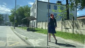 Masturbating with Banana and Eating It on Bus Station in Office Look