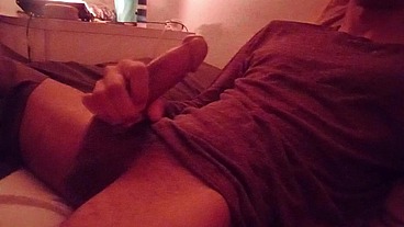 Guy Jerking Off His Big Cock with Loud Moaning Until Huge Cumshot