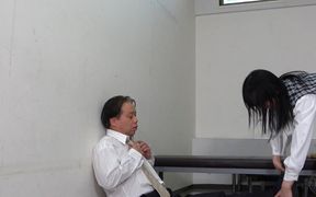 Pantyhose footjob, Masturbation watching, eating semen, Japanese office lady teases the manager with a pantyhose fetish