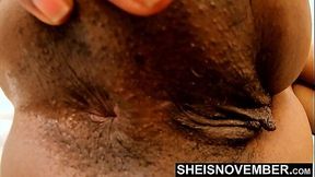 Hairy black babe spreads her ass and talks dirty