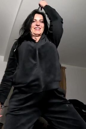 Velvet Tracksuit Tease - Smoking, Big Tits &amp; Black Thong Flash