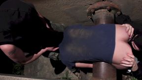 Fucked by two masked machos behind a disused factory