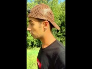 Boy walks with cum mess on face but he need to hide because someone comes