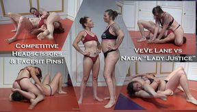 Competitive Headscissors and Facesit Pins Match! VeVe Lane vs Nadia Lady Justice (June 2024)