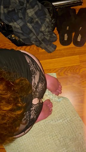 Redhead hot wife on her knees for deepthroat blowjob  BWC