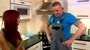 Beautiful Redhead German Housewife Gets Her Pussy Broken in the Kitchen and Then Cummed in Her Mouth