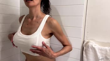 Lyna Fleur's Steamy Shower Reveal: Flawless Medium Tits in White