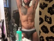 Flexing muscles in the bathroom and masturbating  - VIKTOR ROM -