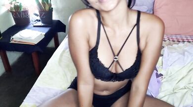 First English slick joi with black lingerie roommate