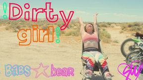 Dirty Girl!: Babs Bear strips rubs her feet and her cunt after riding dirt bikes.