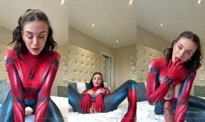 spidergirl emily black sucks and rides her dildo porn video