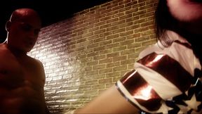 Erotic brunette in cat mask gets pounded in a dark alley