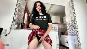 goth trans girl strips and pees on herself during cock play