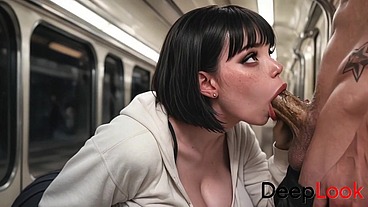 A young Asian woman with huge breasts loves getting fucked on the subway [AI]