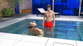 According to Sofia: Horny Guy Stretches His Best Friend's Girlfriend Asshole in the Pool He Is Trying to Loose the Hole a Bit