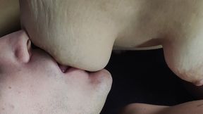saggy tits sucking closeup